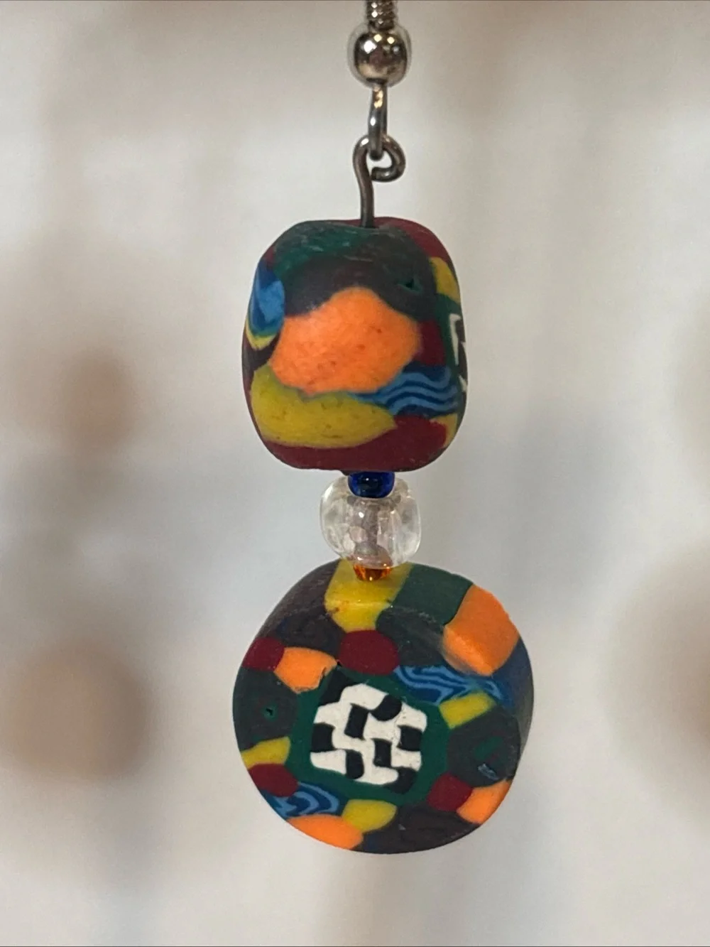 Vintage 90s Y2K FIMO Polymer Clay‎ Millefiori Dangle Earrings Abstract Mod Boho